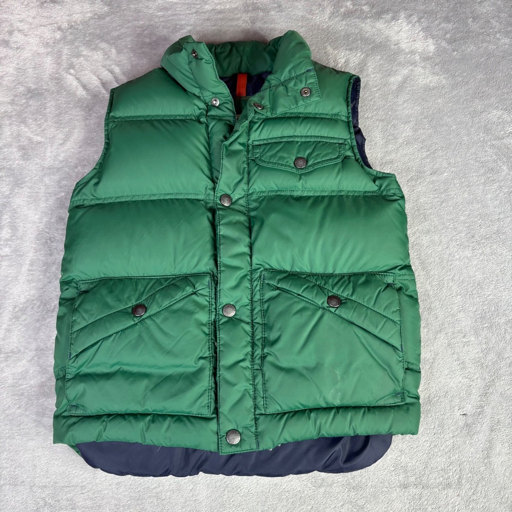 Lands End Puffer Vest Kids Small 8 Green Down Insulated‎ Snap Front Outdoor coat